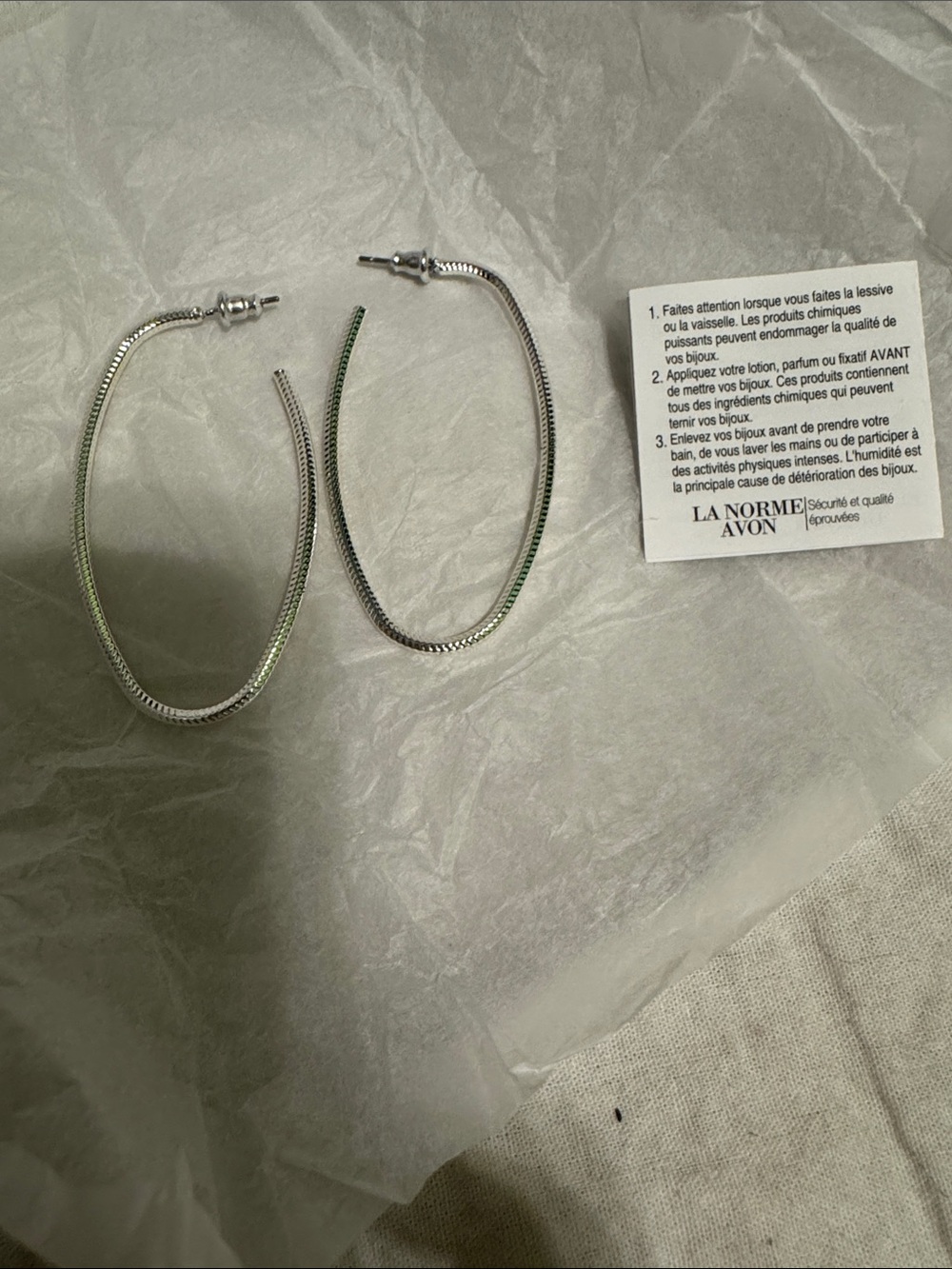 Avon Silver-Tone Textured Hoop Earrings with Green Accent